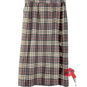 Vintage Evan Picone Wrap Skirt Size 16 Plaid Wool Blend Fringe Edge Tartan Brown